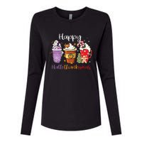 Happy Hallothanksmas Coffee Latte Halloween Thanksgiving Long Sleeve Womens Cotton Relaxed Long Sleeve T-Shirt