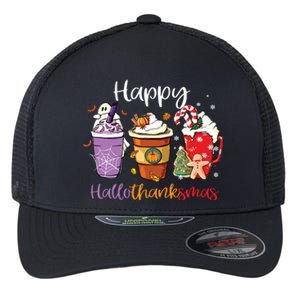 Happy Hallothanksmas Coffee Latte Halloween Thanksgiving Long Sleeve Flexfit Unipanel Trucker Cap