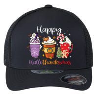 Happy Hallothanksmas Coffee Latte Halloween Thanksgiving Long Sleeve Flexfit Unipanel Trucker Cap