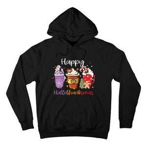 Happy Hallothanksmas Coffee Latte Halloween Thanksgiving Long Sleeve Hoodie