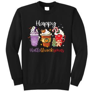 Happy Hallothanksmas Coffee Latte Halloween Thanksgiving Long Sleeve Sweatshirt