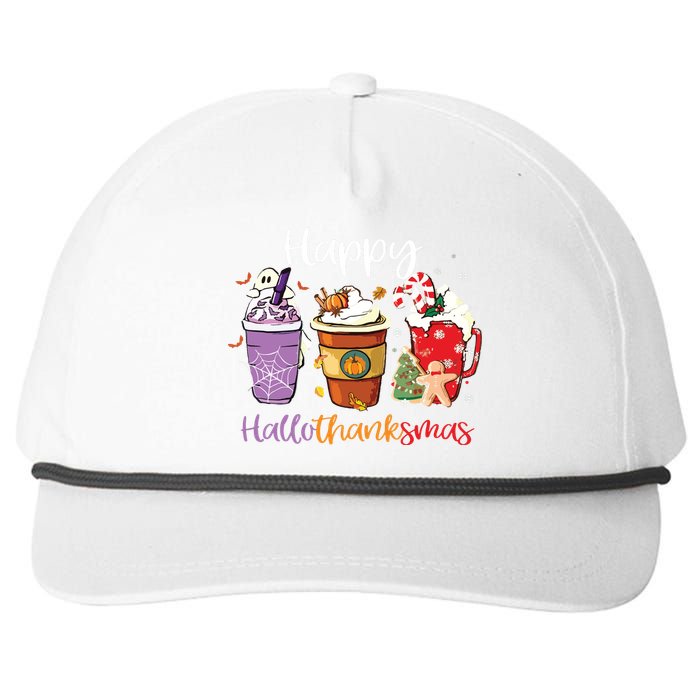 Happy Hallothanksmas Coffee Latte Halloween Thanksgiving Long Sleeve Snapback Five-Panel Rope Hat