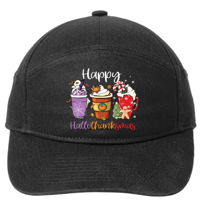 Happy Hallothanksmas Coffee Latte Halloween Thanksgiving Long Sleeve 7-Panel Snapback Hat