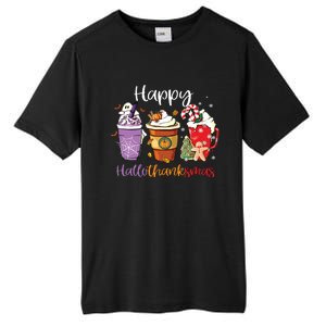 Happy Hallothanksmas Coffee Latte Halloween Thanksgiving Long Sleeve Tall Fusion ChromaSoft Performance T-Shirt