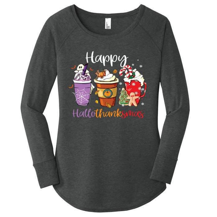 Happy Hallothanksmas Coffee Latte Halloween Thanksgiving Long Sleeve Women's Perfect Tri Tunic Long Sleeve Shirt