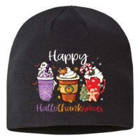 Happy Hallothanksmas Coffee Latte Halloween Thanksgiving Long Sleeve Sustainable Beanie