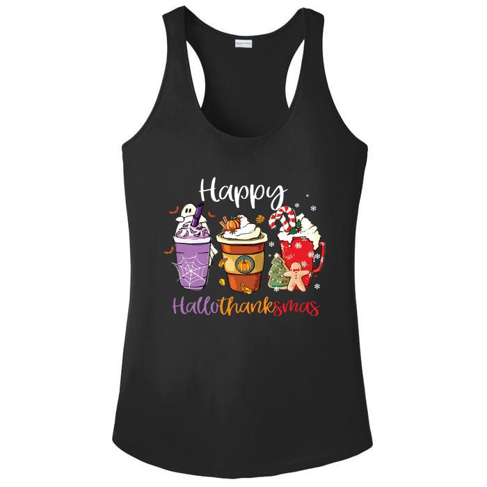 Happy Hallothanksmas Coffee Latte Halloween Thanksgiving Long Sleeve Ladies PosiCharge Competitor Racerback Tank