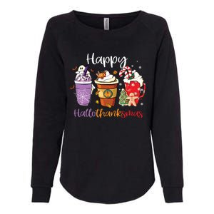 Happy Hallothanksmas Coffee Latte Halloween Thanksgiving Long Sleeve Womens California Wash Sweatshirt