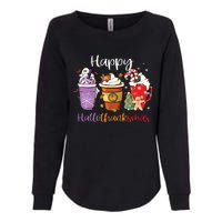 Happy Hallothanksmas Coffee Latte Halloween Thanksgiving Long Sleeve Womens California Wash Sweatshirt