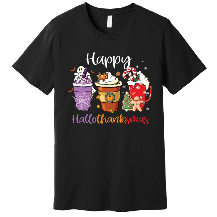 Happy Hallothanksmas Coffee Latte Halloween Thanksgiving Long Sleeve Premium T-Shirt