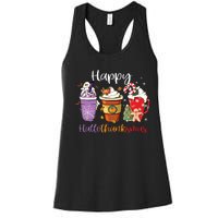 Happy Hallothanksmas Coffee Latte Halloween Thanksgiving Long Sleeve Women's Racerback Tank