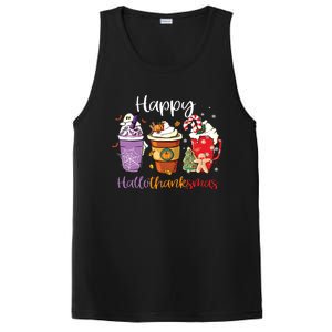 Happy Hallothanksmas Coffee Latte Halloween Thanksgiving Long Sleeve PosiCharge Competitor Tank