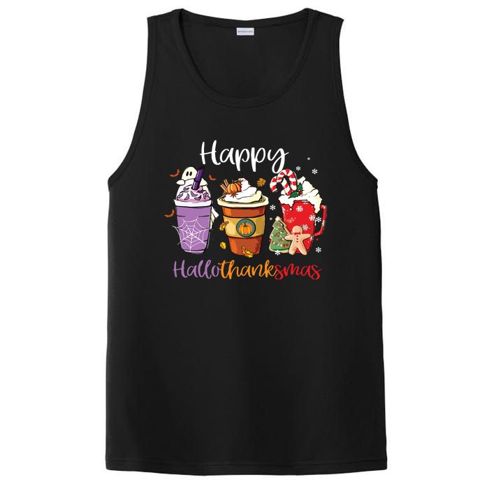 Happy Hallothanksmas Coffee Latte Halloween Thanksgiving Long Sleeve PosiCharge Competitor Tank