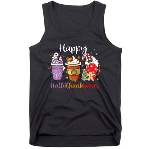 Happy Hallothanksmas Coffee Latte Halloween Thanksgiving Long Sleeve Tank Top