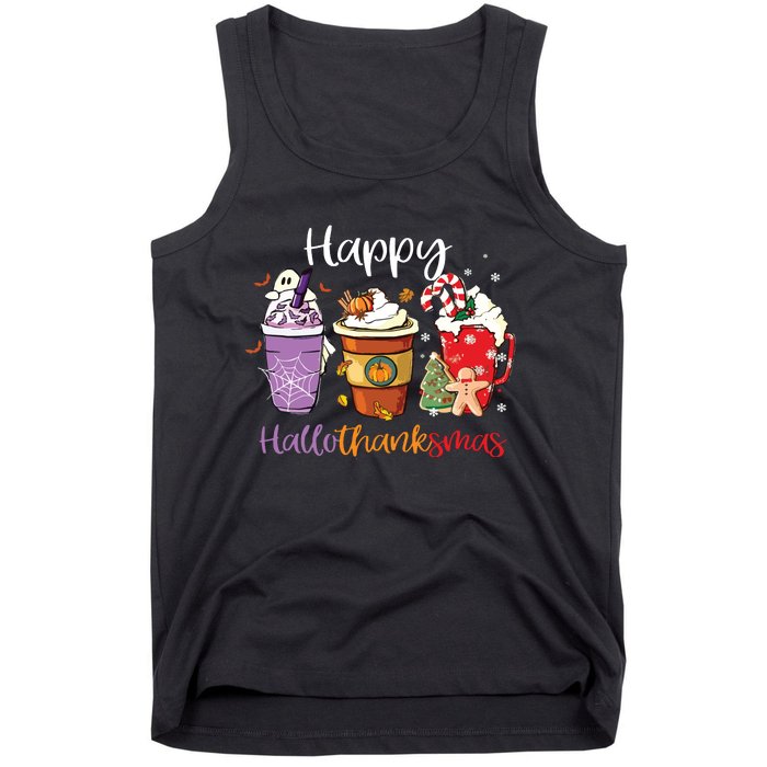 Happy Hallothanksmas Coffee Latte Halloween Thanksgiving Long Sleeve Tank Top