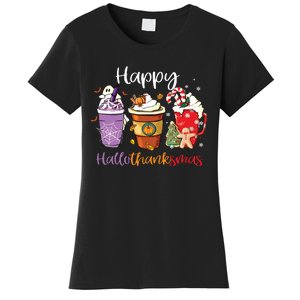 Happy Hallothanksmas Coffee Latte Halloween Thanksgiving Long Sleeve Women's T-Shirt