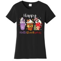 Happy Hallothanksmas Coffee Latte Halloween Thanksgiving Long Sleeve Women's T-Shirt