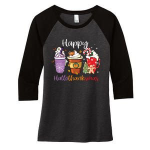 Happy Hallothanksmas Coffee Latte Halloween Thanksgiving Long Sleeve Women's Tri-Blend 3/4-Sleeve Raglan Shirt