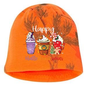 Happy Hallothanksmas Coffee Latte Halloween Thanksgiving Long Sleeve Kati - Camo Knit Beanie