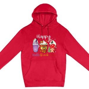 Happy Hallothanksmas Coffee Latte Halloween Thanksgiving Long Sleeve Premium Pullover Hoodie