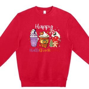 Happy Hallothanksmas Coffee Latte Halloween Thanksgiving Long Sleeve Premium Crewneck Sweatshirt