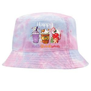 Happy Hallothanksmas Coffee Latte Halloween Thanksgiving Long Sleeve Tie-Dyed Bucket Hat