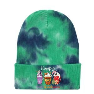 Happy Hallothanksmas Coffee Latte Halloween Thanksgiving Long Sleeve Tie Dye 12in Knit Beanie