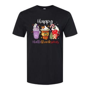 Happy Hallothanksmas Coffee Latte Halloween Thanksgiving Long Sleeve Softstyle CVC T-Shirt