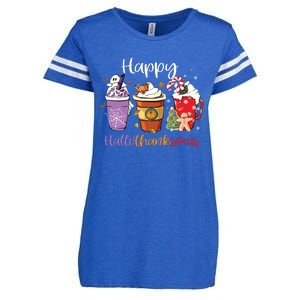 Happy Hallothanksmas Coffee Latte Halloween Thanksgiving Long Sleeve Enza Ladies Jersey Football T-Shirt