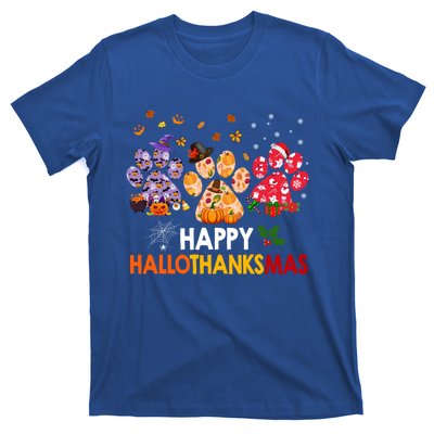 Happy Hallothanksmas Cat Dog Paw Print Halloween Christmas Cute Gift T-Shirt