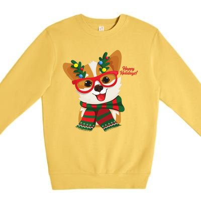 Happy Holidays Cute Corgi Dog Lover Premium Crewneck Sweatshirt