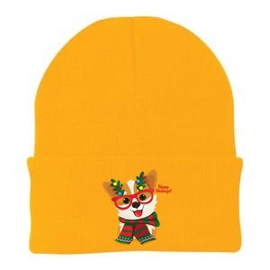 Happy Holidays Cute Corgi Dog Lover Knit Cap Winter Beanie