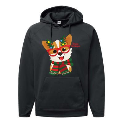 Happy Holidays Cute Corgi Dog Lover Performance Fleece Hoodie