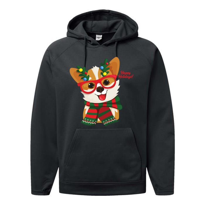 Happy Holidays Cute Corgi Dog Lover Performance Fleece Hoodie