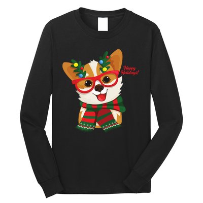 Happy Holidays Cute Corgi Dog Lover Long Sleeve Shirt