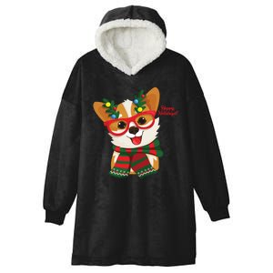 Happy Holidays Cute Corgi Dog Lover Hooded Wearable Blanket