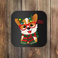 Happy Holidays Cute Corgi Dog Lover Coaster