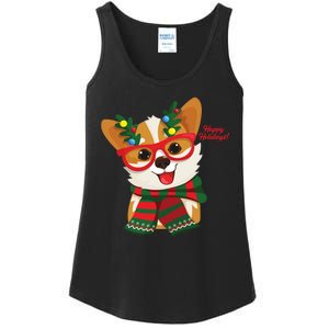 Happy Holidays Cute Corgi Dog Lover Ladies Essential Tank