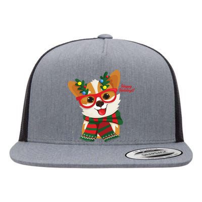 Happy Holidays Cute Corgi Dog Lover Flat Bill Trucker Hat