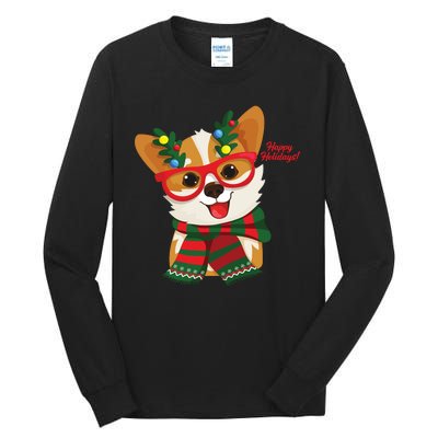 Happy Holidays Cute Corgi Dog Lover Tall Long Sleeve T-Shirt