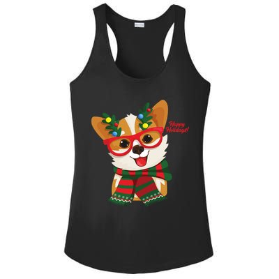 Happy Holidays Cute Corgi Dog Lover Ladies PosiCharge Competitor Racerback Tank