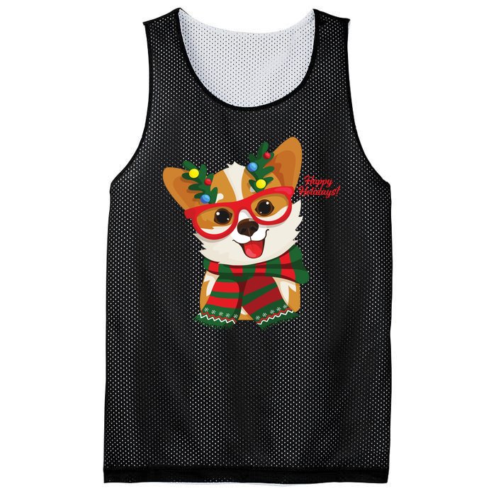 Happy Holidays Cute Corgi Dog Lover Mesh Reversible Basketball Jersey Tank