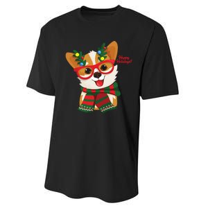 Happy Holidays Cute Corgi Dog Lover Performance Sprint T-Shirt