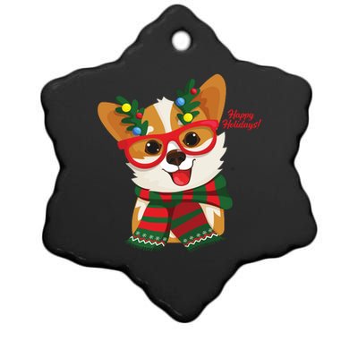 Happy Holidays Cute Corgi Dog Lover Ceramic Star Ornament