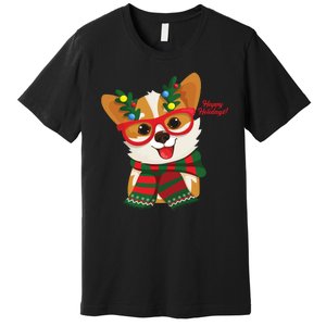 Happy Holidays Cute Corgi Dog Lover Premium T-Shirt