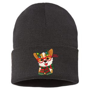 Happy Holidays Cute Corgi Dog Lover Sustainable Knit Beanie