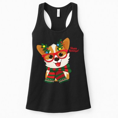 Happy Holidays Cute Corgi Dog Lover Womens Tank Top