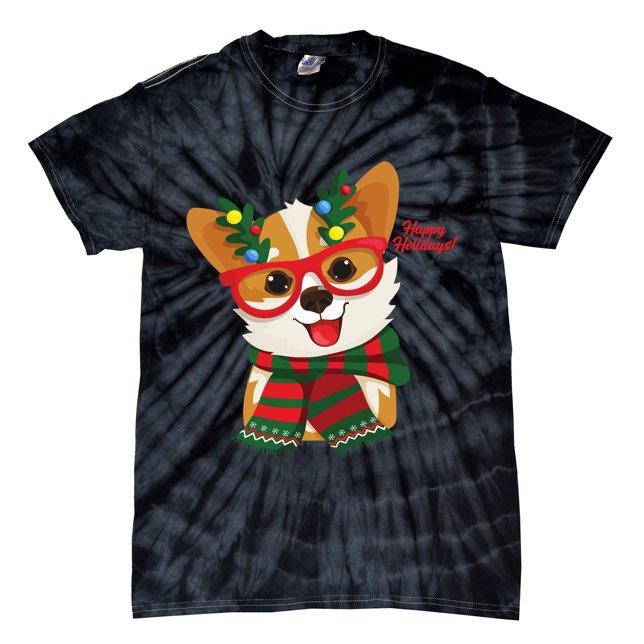 Happy Holidays Cute Corgi Dog Lover Tie-Dye T-Shirt