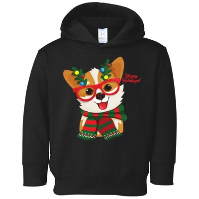 Happy Holidays Cute Corgi Dog Lover Toddler Hoodie