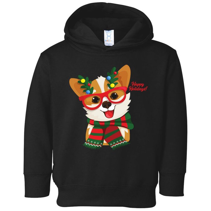 Happy Holidays Cute Corgi Dog Lover Toddler Hoodie